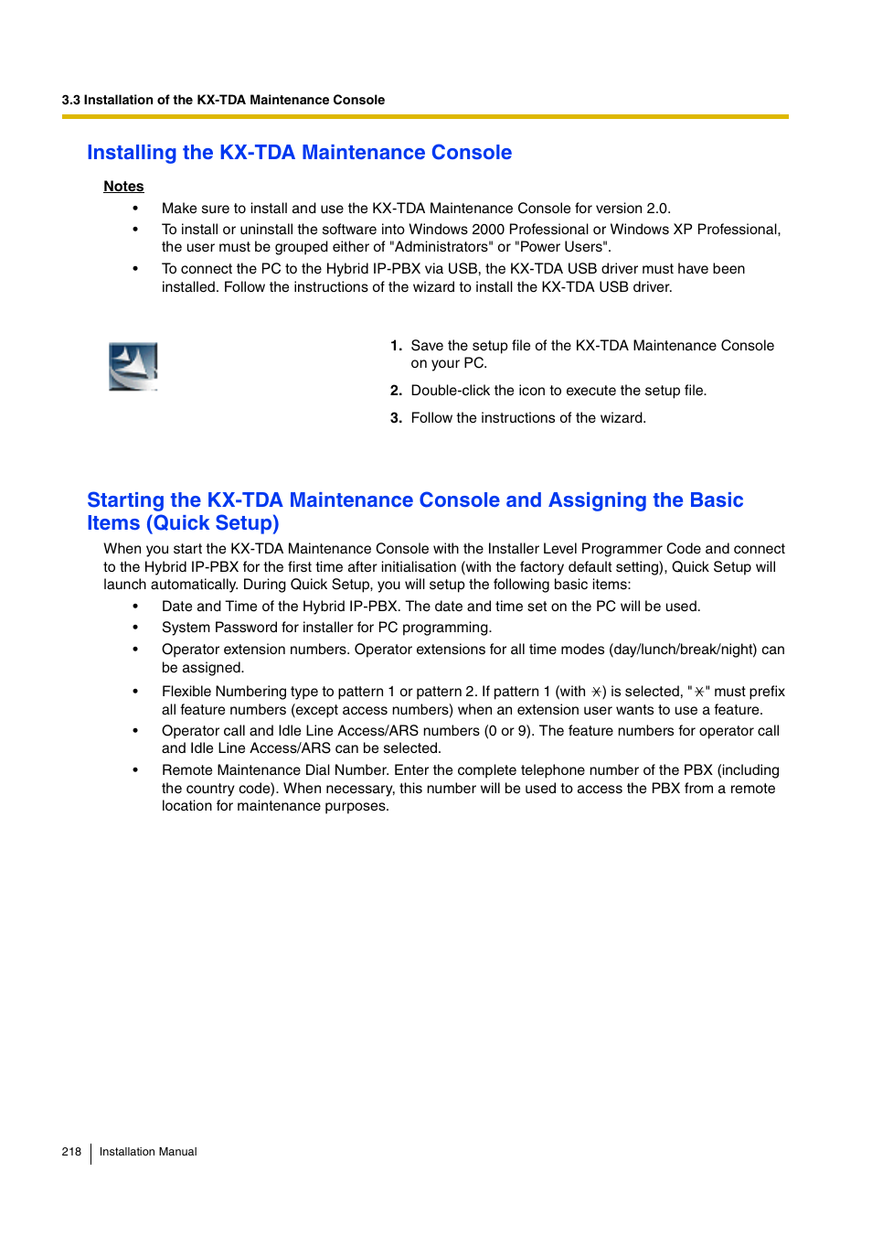 Installing the kx-tda maintenance console | D-Link KX-TDA100 User Manual | Page 218 / 250