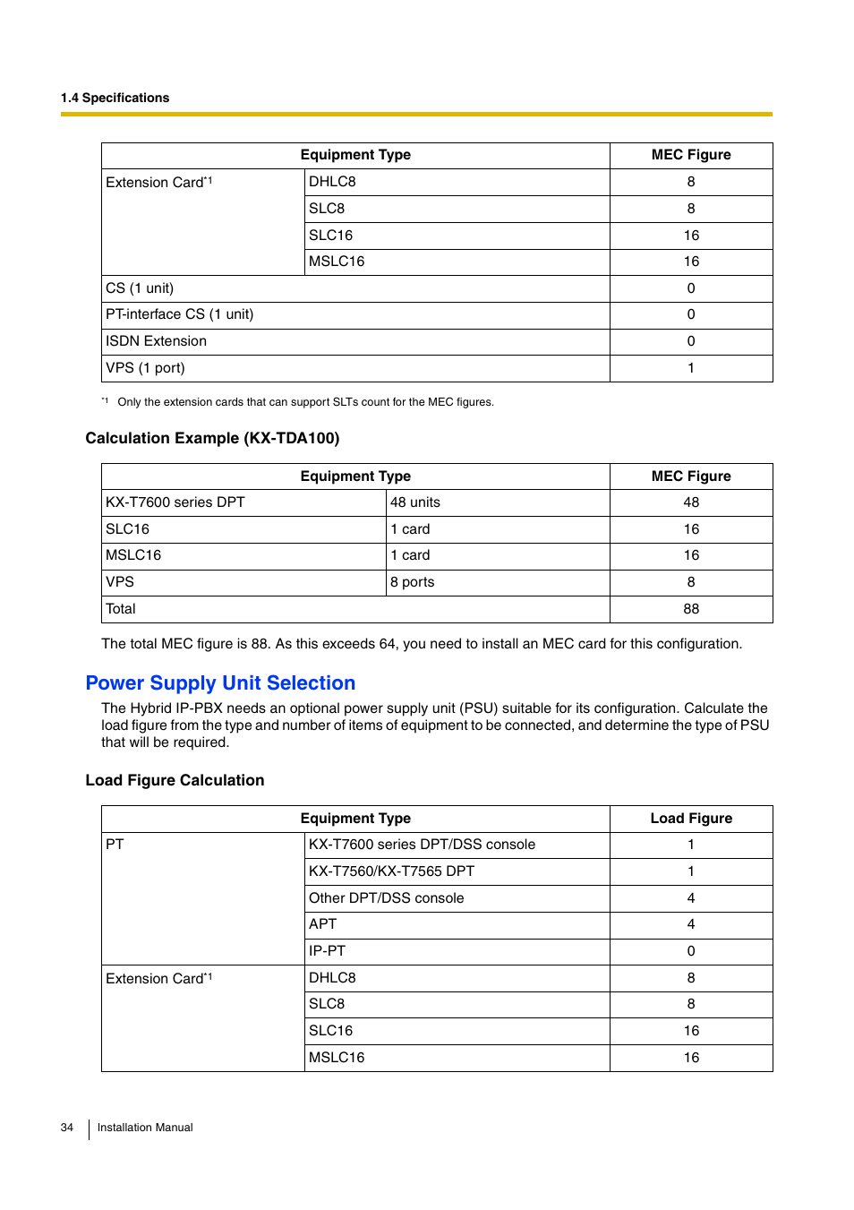 Power supply unit selection | D-Link KX-TDA100 User Manual | Page 34 / 250