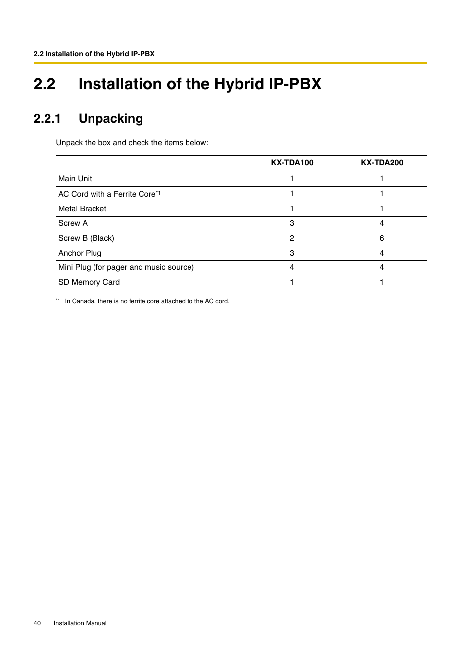 2 installation of the hybrid ip-pbx, 1 unpacking | D-Link KX-TDA100 User Manual | Page 40 / 250