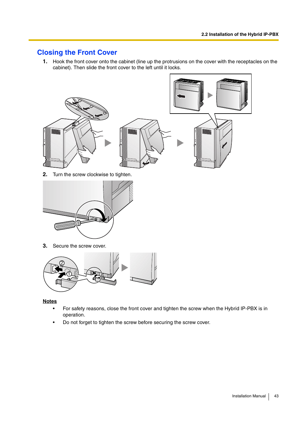 Closing the front cover | D-Link KX-TDA100 User Manual | Page 43 / 250