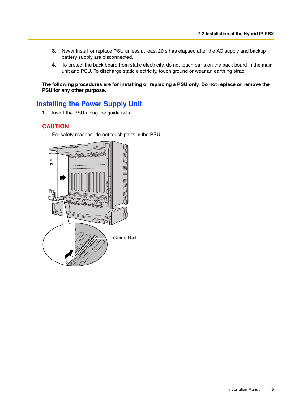 Installing the power supply unit | D-Link KX-TDA100 User Manual | Page 45 / 250