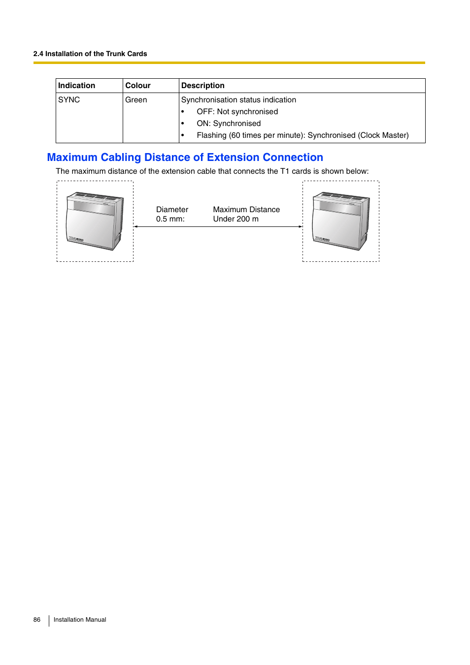 Maximum cabling distance of extension connection | D-Link KX-TDA100 User Manual | Page 86 / 250