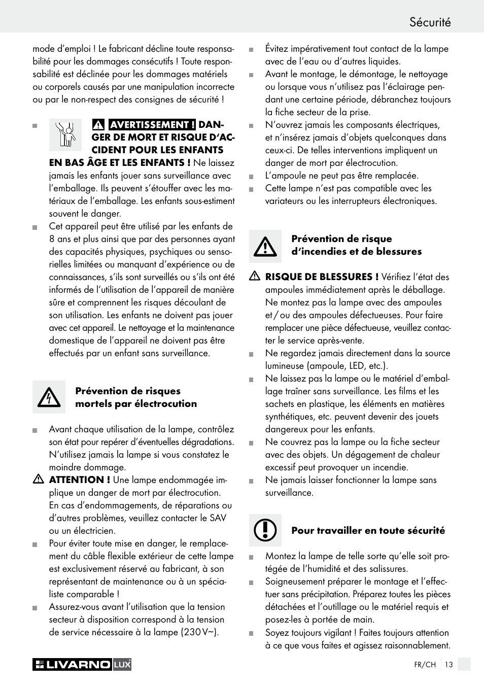 Sécurité introduction / sécurité | Livarno 7323-018L User Manual | Page 13 / 29