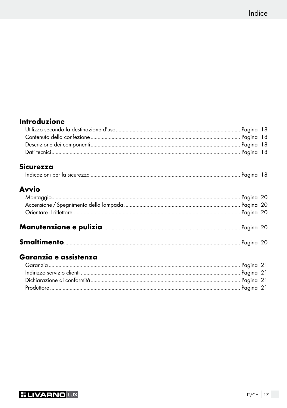 Indice | Livarno 7323-018L User Manual | Page 17 / 29