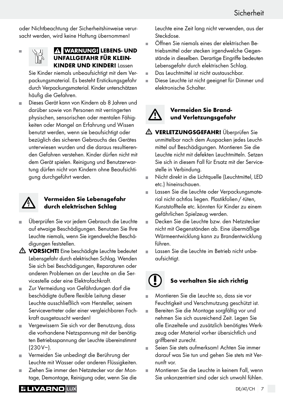 Sicherheit, Einleitung / sicherheit | Livarno 7323-018L User Manual | Page 7 / 29