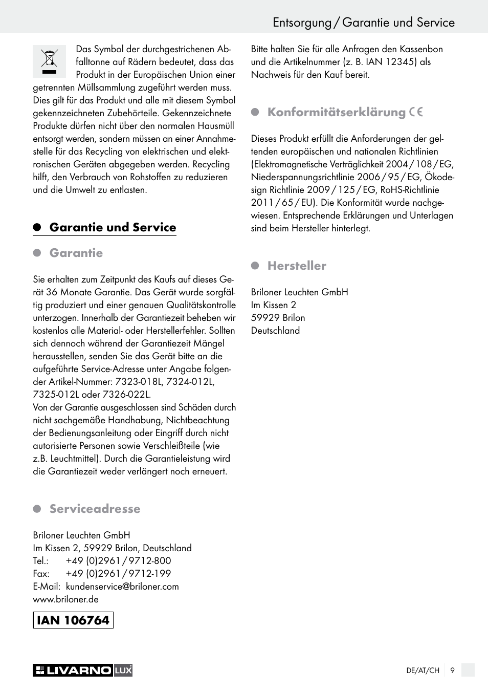 Livarno 7323-018L User Manual | Page 9 / 29