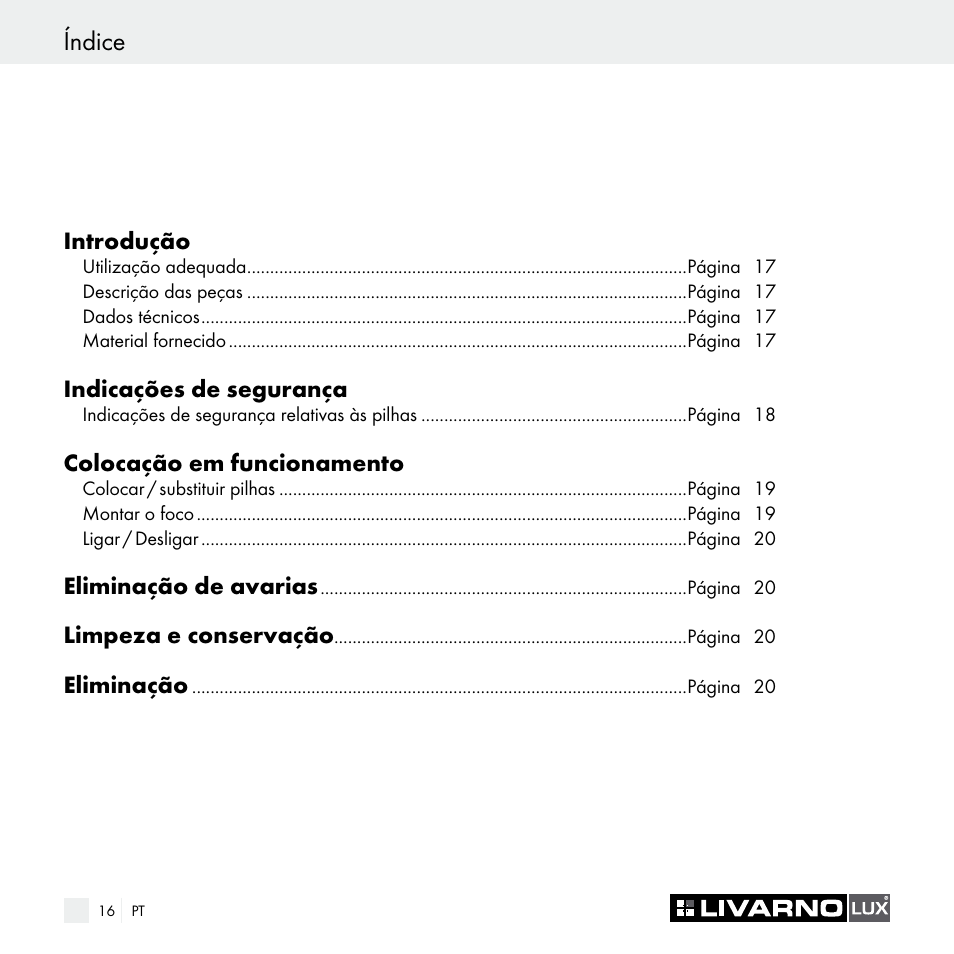 Índice | Livarno Z29538A Z29538B User Manual | Page 16 / 34