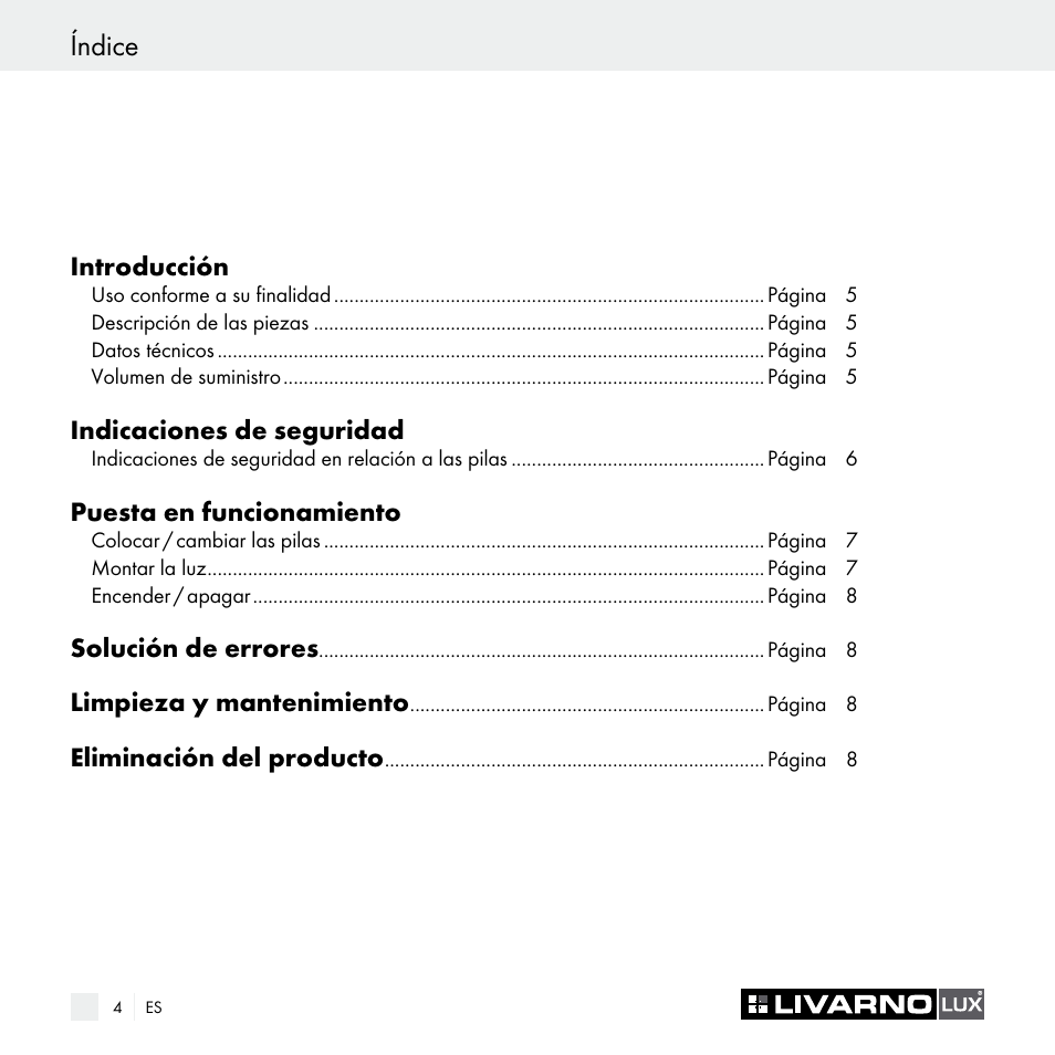 Índice | Livarno Z29538A Z29538B User Manual | Page 4 / 34