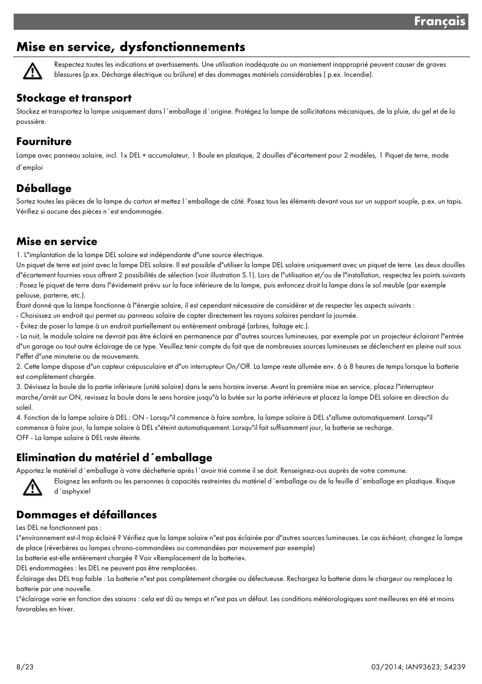 Français mise en service, dysfonctionnements | Livarno 1-FLAMMIG 54239 User Manual | Page 10 / 27