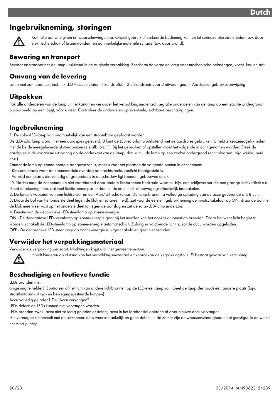 Dutch ingebruikneming, storingen | Livarno 1-FLAMMIG 54239 User Manual | Page 22 / 27