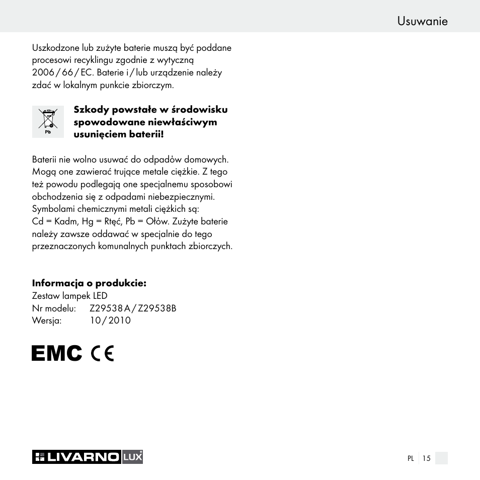 Usuwanie | Livarno Z29538A Z29538B User Manual | Page 15 / 44