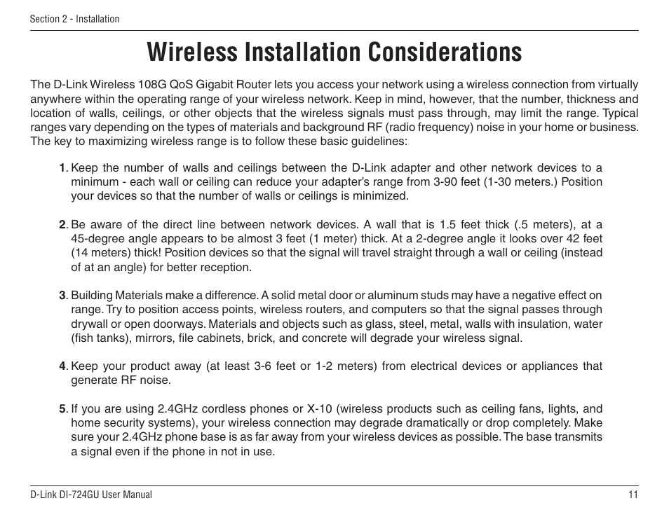 Wireless installation considerations | D-Link WIRELES 108 ROUTER DI-724GU User Manual | Page 11 / 89