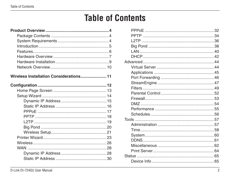 D-Link WIRELES 108 ROUTER DI-724GU User Manual | Page 2 / 89