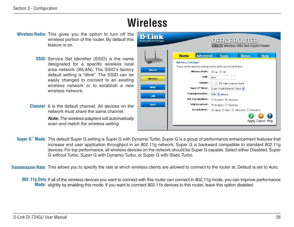 Wireless | D-Link WIRELES 108 ROUTER DI-724GU User Manual | Page 26 / 89