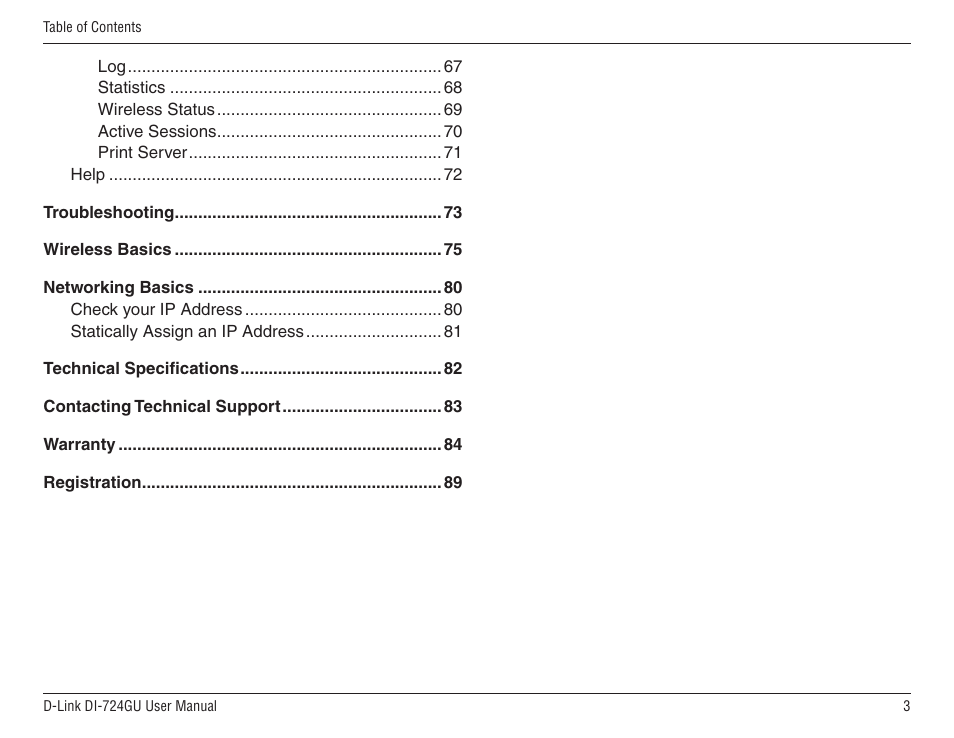 D-Link WIRELES 108 ROUTER DI-724GU User Manual | Page 3 / 89
