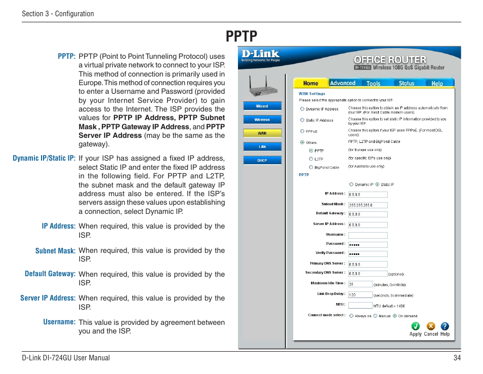 Pptp | D-Link WIRELES 108 ROUTER DI-724GU User Manual | Page 34 / 89