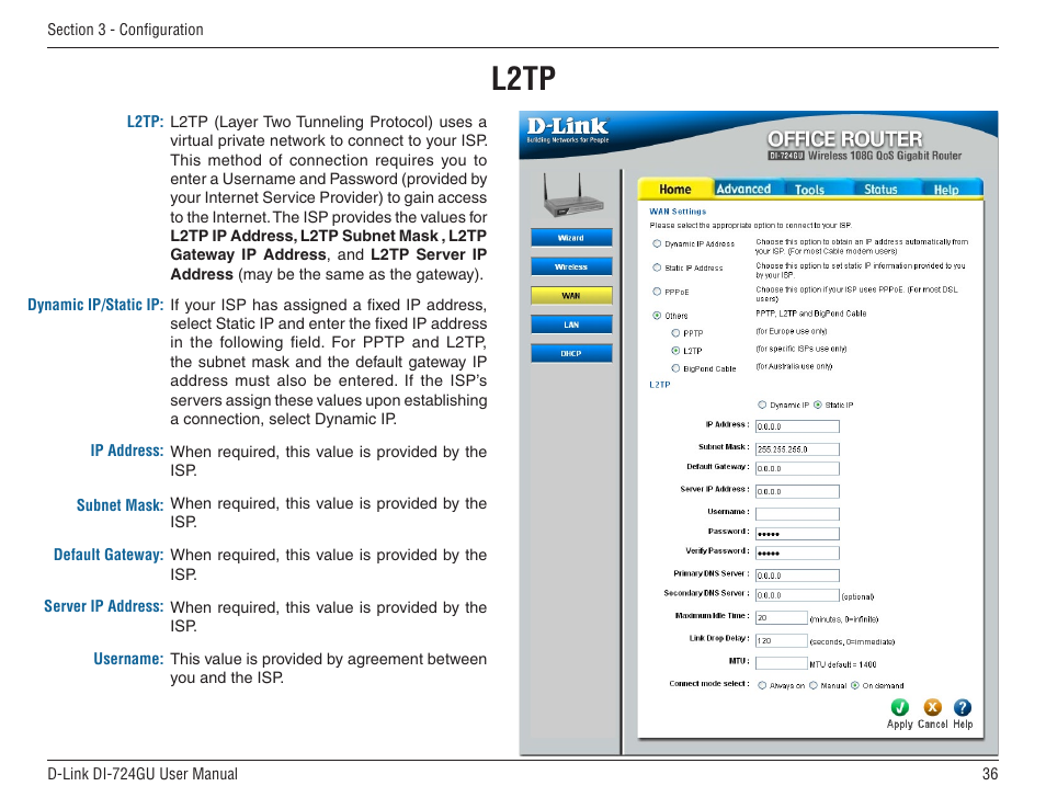 L2tp | D-Link WIRELES 108 ROUTER DI-724GU User Manual | Page 36 / 89