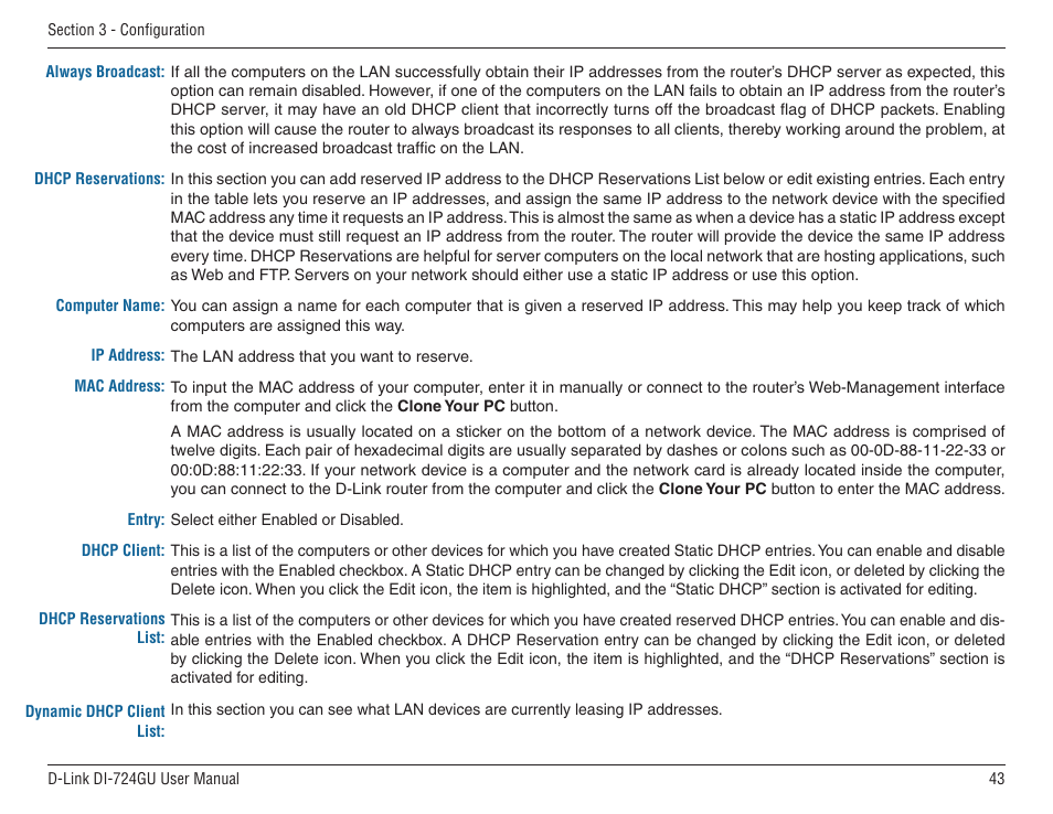 D-Link WIRELES 108 ROUTER DI-724GU User Manual | Page 43 / 89