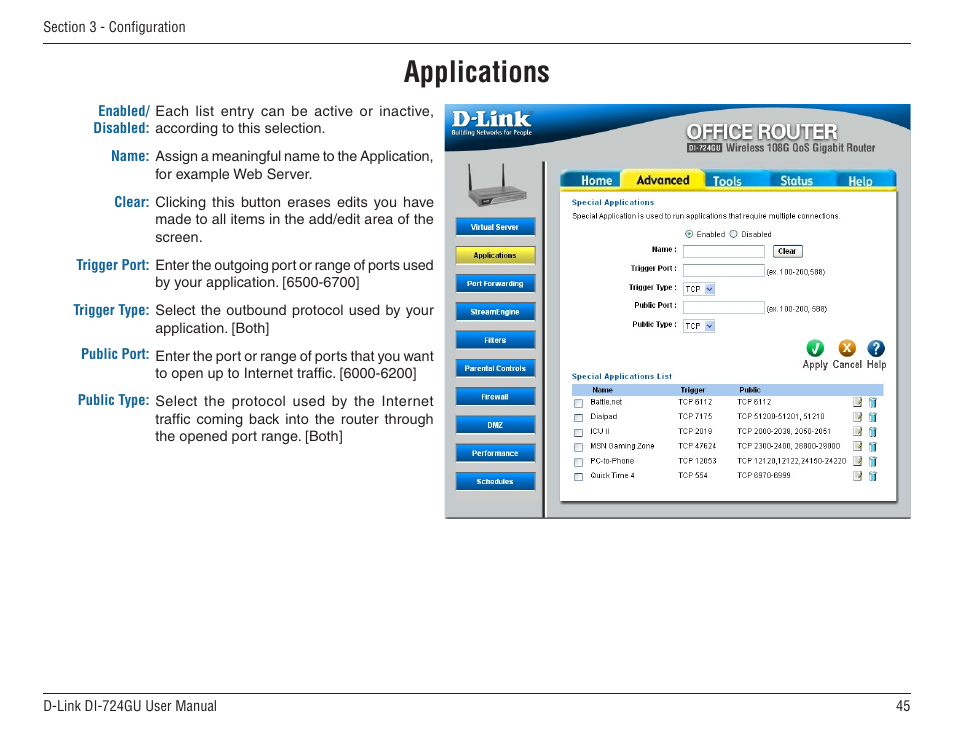Applications | D-Link WIRELES 108 ROUTER DI-724GU User Manual | Page 45 / 89