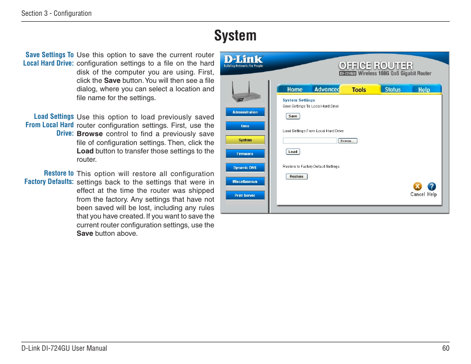 System | D-Link WIRELES 108 ROUTER DI-724GU User Manual | Page 60 / 89