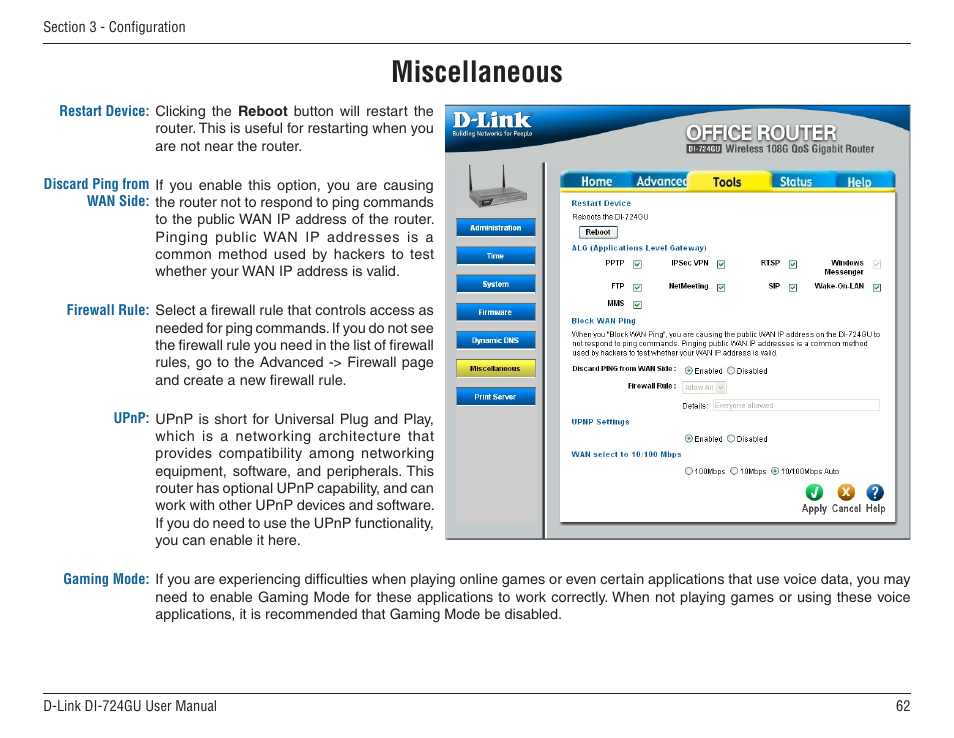 Miscellaneous | D-Link WIRELES 108 ROUTER DI-724GU User Manual | Page 62 / 89