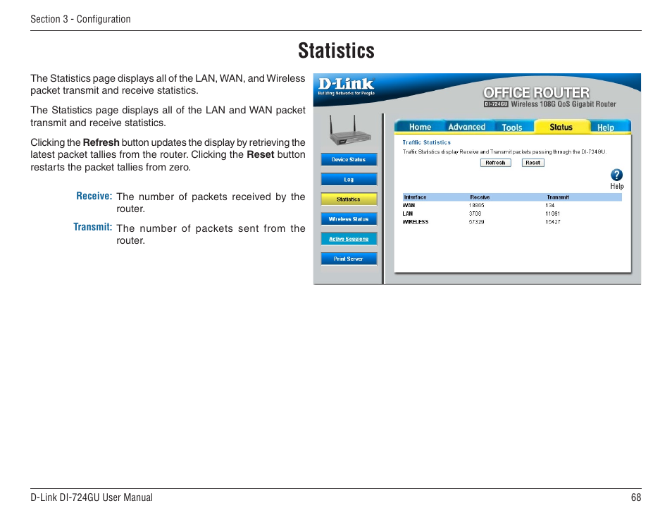 Statistics | D-Link WIRELES 108 ROUTER DI-724GU User Manual | Page 68 / 89