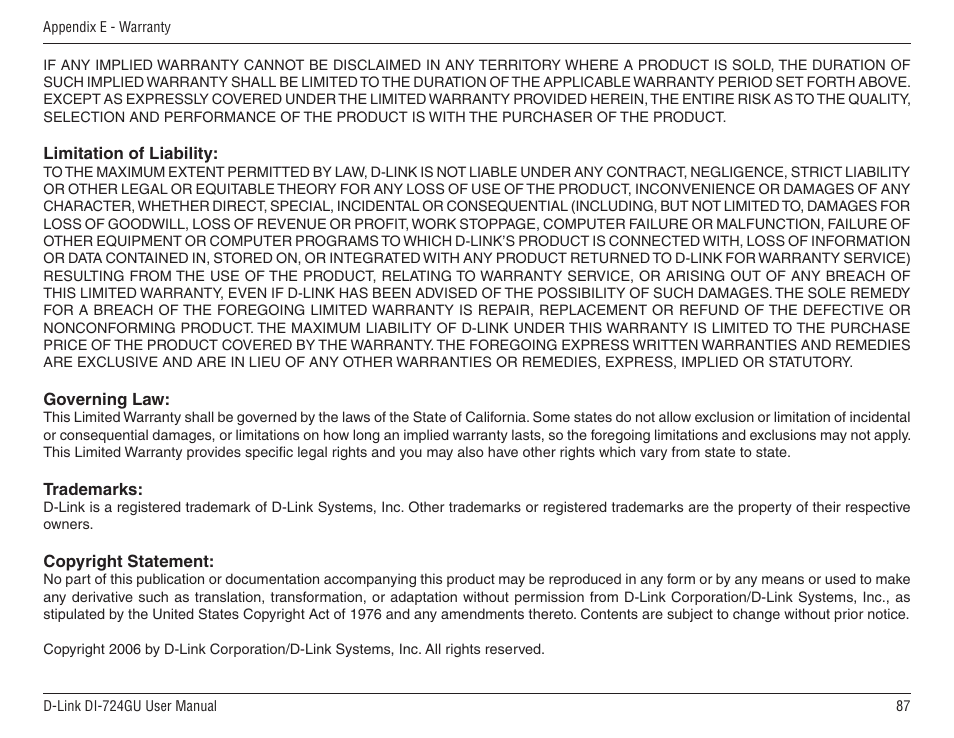 D-Link WIRELES 108 ROUTER DI-724GU User Manual | Page 87 / 89