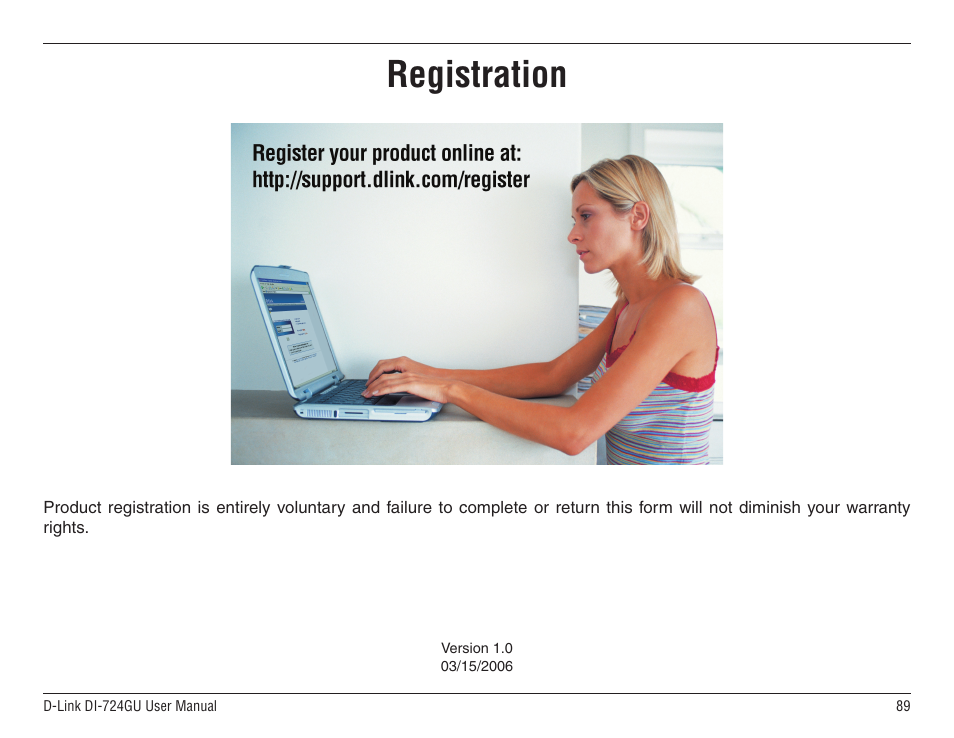 Registration | D-Link WIRELES 108 ROUTER DI-724GU User Manual | Page 89 / 89