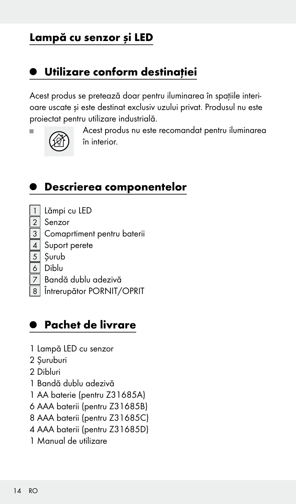Descrierea componentelor, Pachet de livrare | Livarno Z31685A, Z31685B, Z31685C, Z31685D User Manual | Page 14 / 37