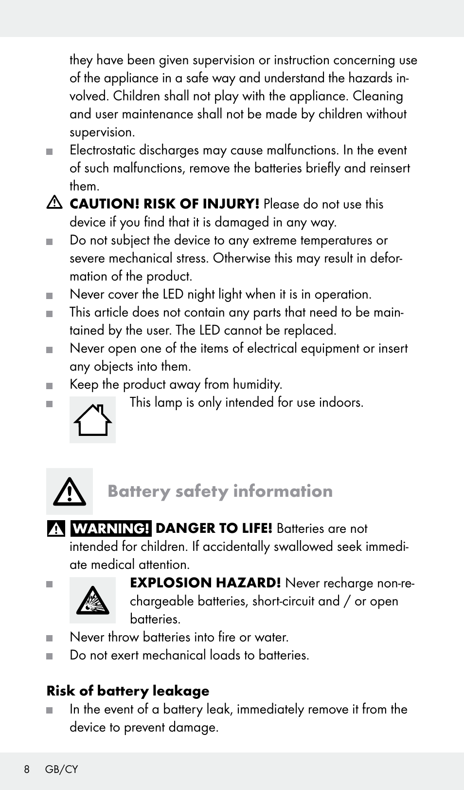 Battery safety information | Livarno Z31685A, Z31685B, Z31685C, Z31685D User Manual | Page 8 / 37