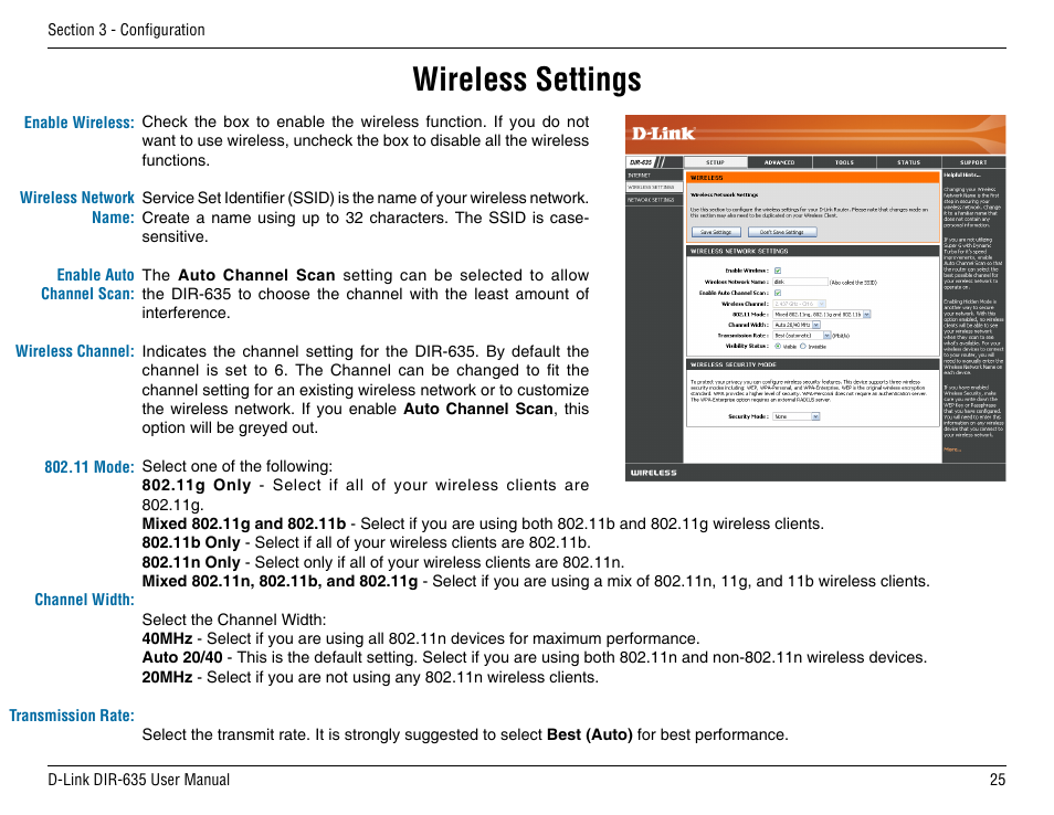 Wireless settings | D-Link DIR-635 User Manual | Page 25 / 86