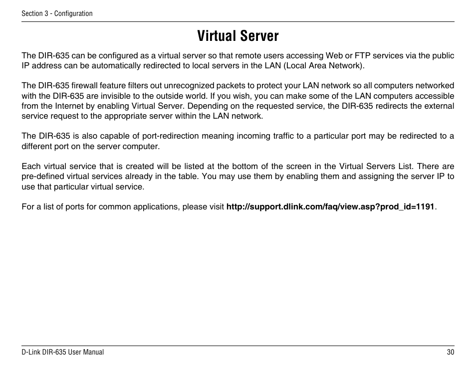 Virtual server | D-Link DIR-635 User Manual | Page 30 / 86