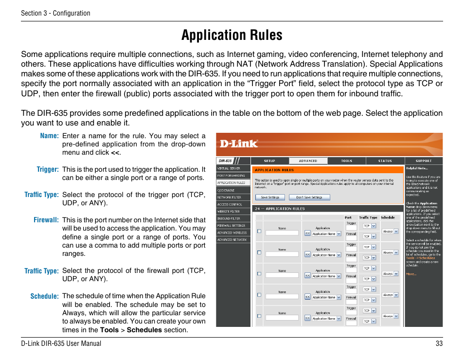 Application rules | D-Link DIR-635 User Manual | Page 33 / 86