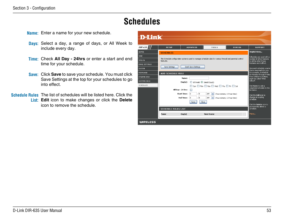 Schedules | D-Link DIR-635 User Manual | Page 53 / 86