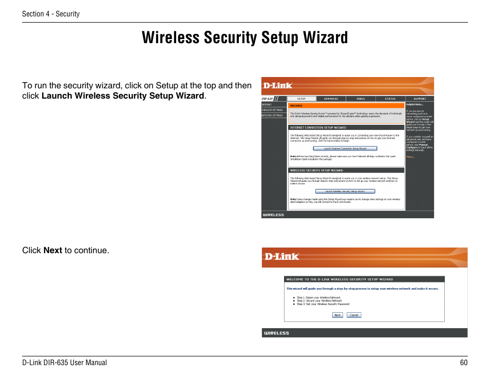 Wireless security setup wizard | D-Link DIR-635 User Manual | Page 60 / 86