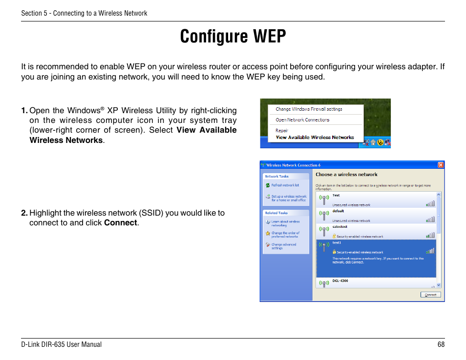 Configure wep | D-Link DIR-635 User Manual | Page 68 / 86