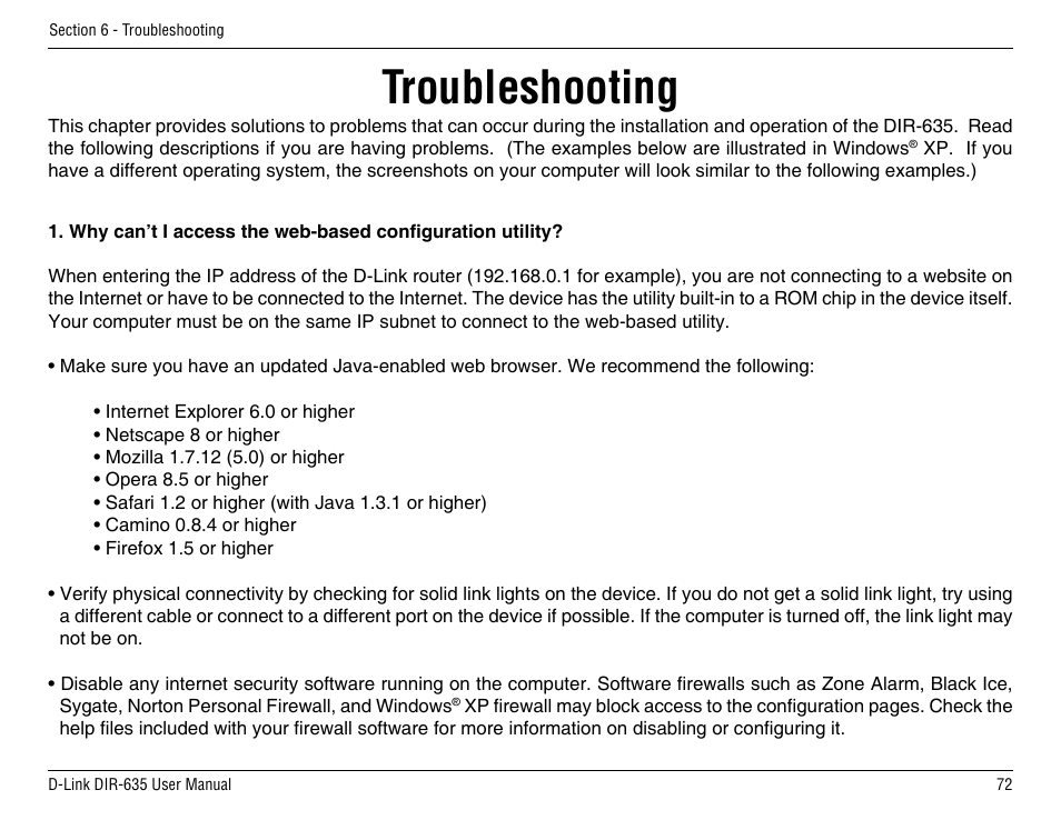 Troubleshooting | D-Link DIR-635 User Manual | Page 72 / 86