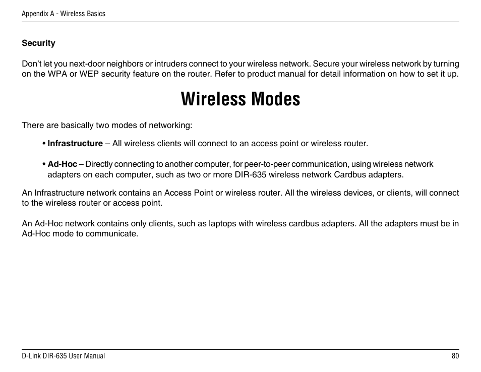 Wireless modes | D-Link DIR-635 User Manual | Page 80 / 86