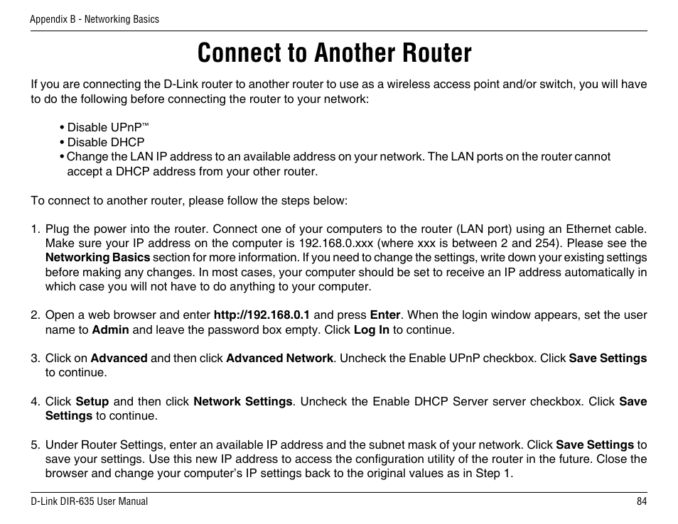 Connect to another router | D-Link DIR-635 User Manual | Page 84 / 86