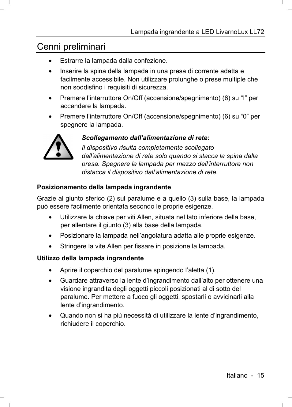 Cenni preliminari | Livarno LL72 User Manual | Page 17 / 46