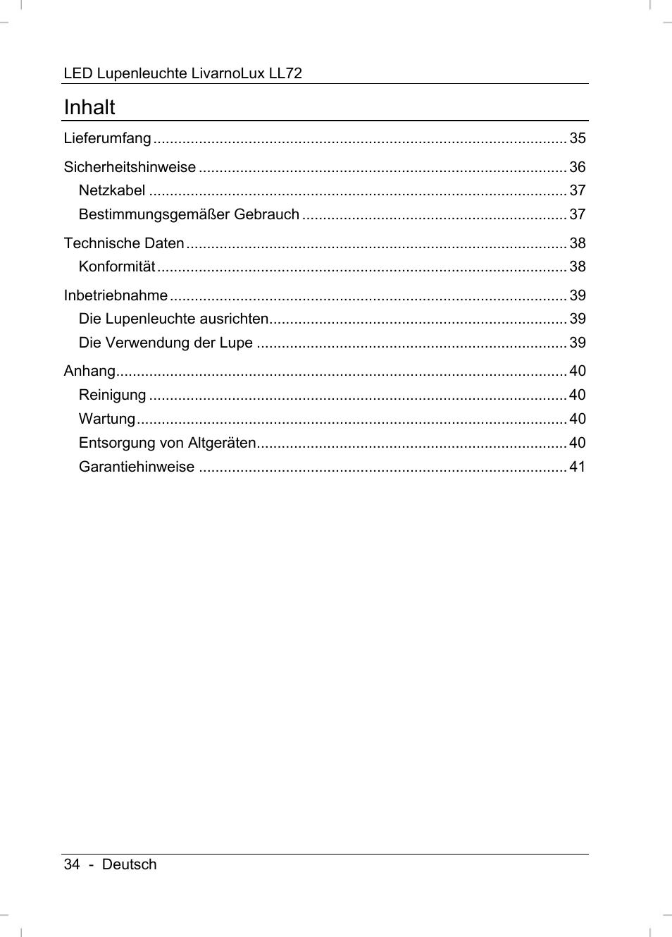Inhalt | Livarno LL72 User Manual | Page 36 / 46