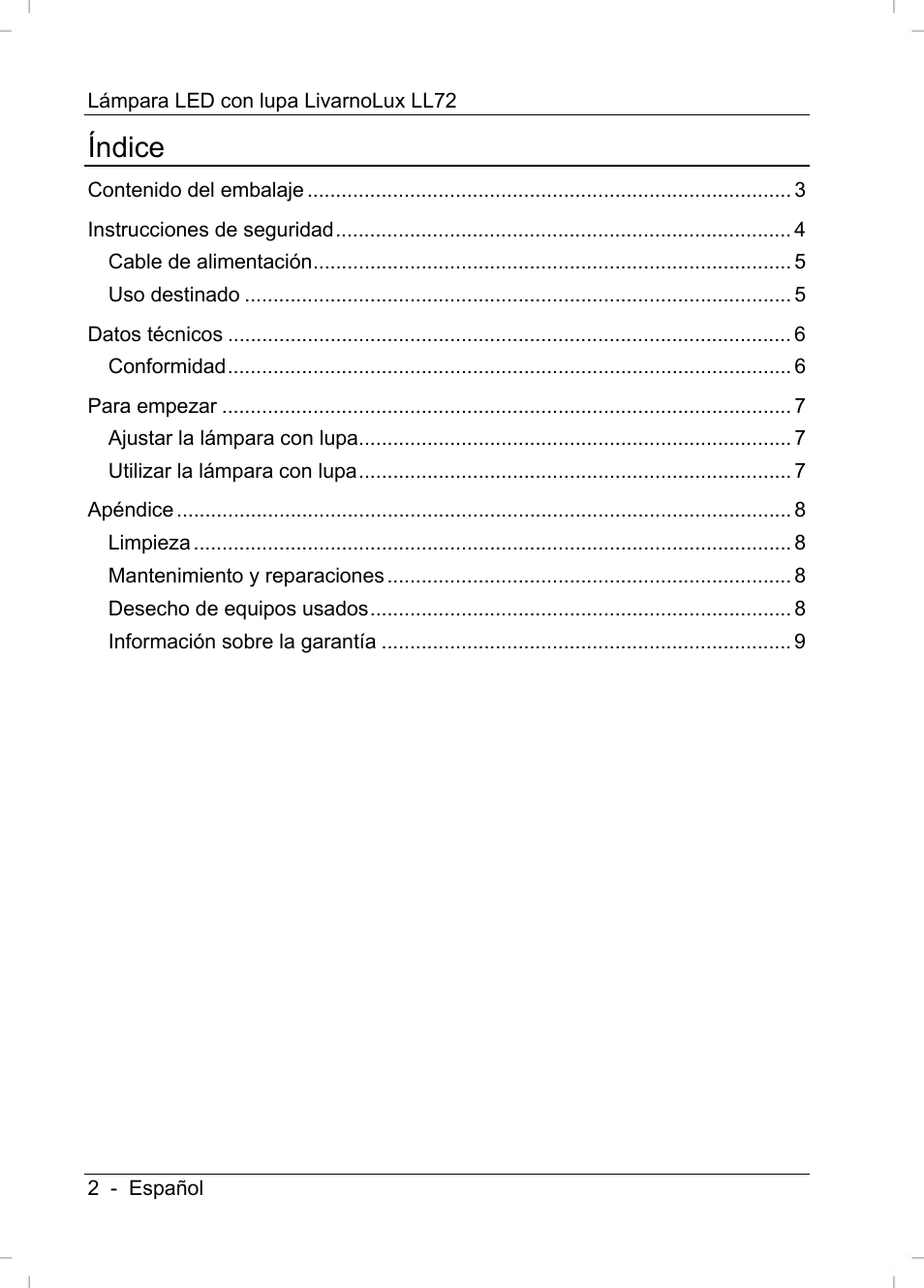 Índice | Livarno LL72 User Manual | Page 4 / 46