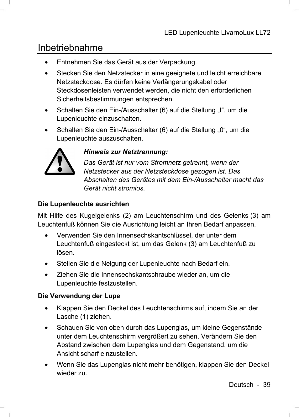 Inbetriebnahme | Livarno LL72 User Manual | Page 41 / 46