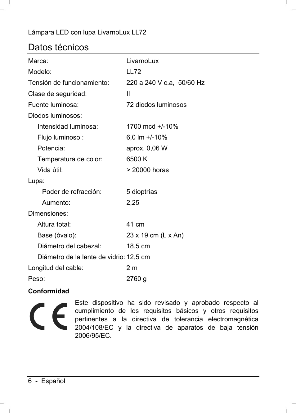 Datos técnicos | Livarno LL72 User Manual | Page 8 / 46