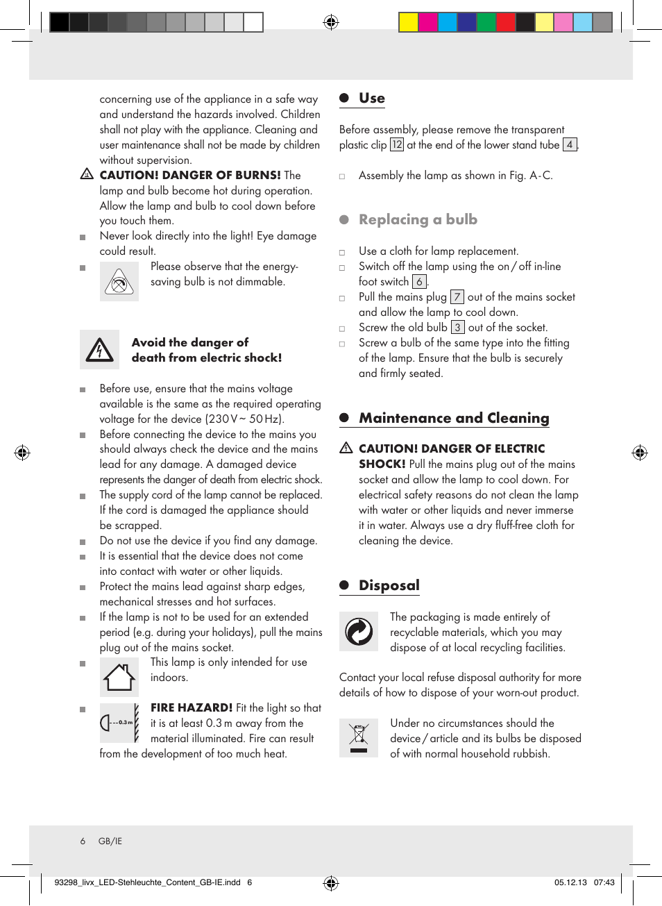Replacing a bulb, Maintenance and cleaning, Disposal | Livarno Z31908A-BS/Z31908B-BS User Manual | Page 6 / 8