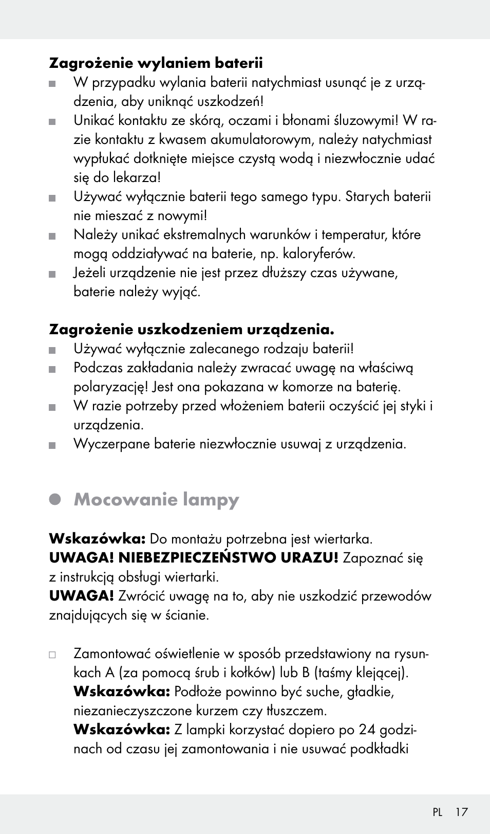 Mocowanie lampy | Livarno Z31685A, Z31685B, Z31685C, Z31685D User Manual | Page 17 / 54