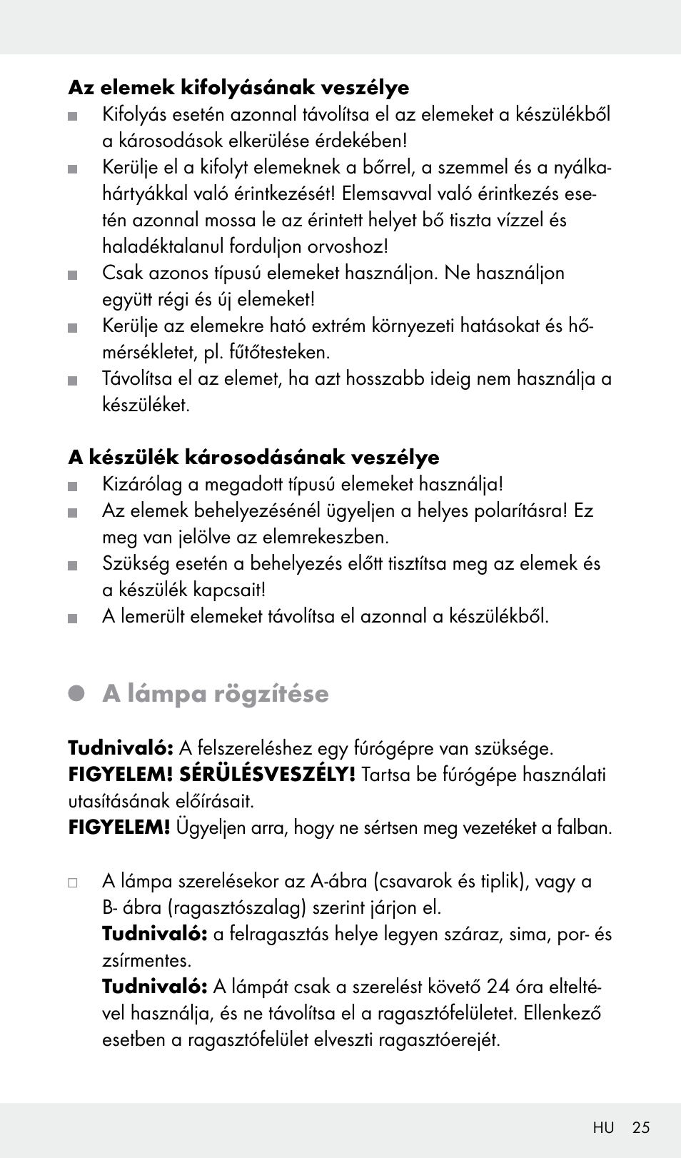 A lámpa rögzítése | Livarno Z31685A, Z31685B, Z31685C, Z31685D User Manual | Page 25 / 54