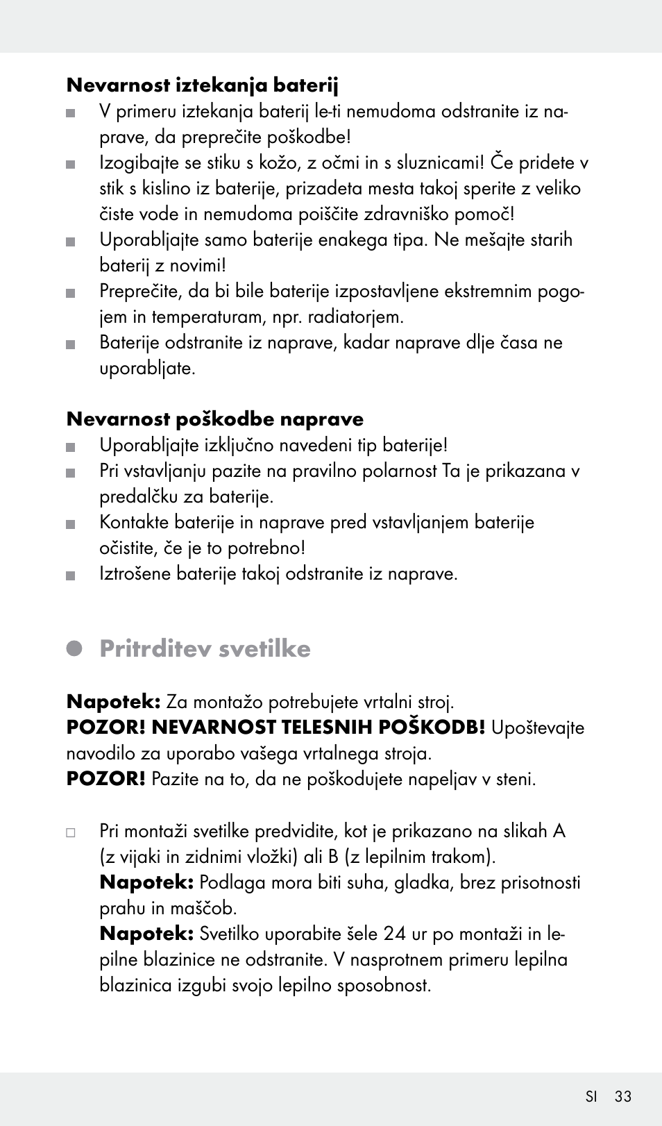 Pritrditev svetilke | Livarno Z31685A, Z31685B, Z31685C, Z31685D User Manual | Page 33 / 54