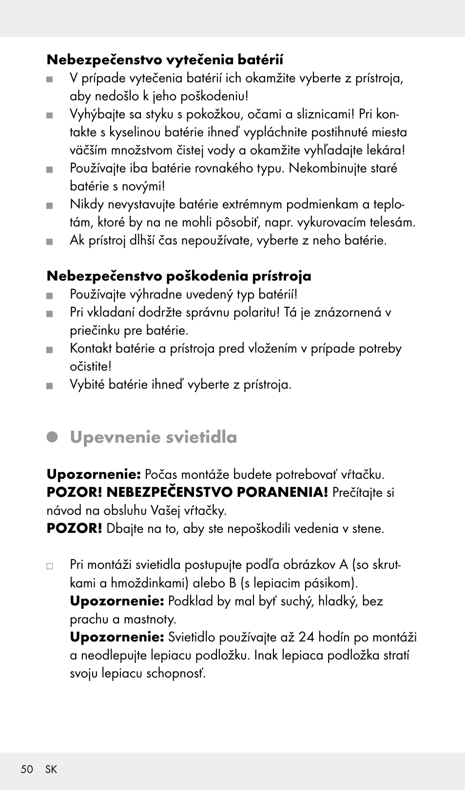 Upevnenie svietidla | Livarno Z31685A, Z31685B, Z31685C, Z31685D User Manual | Page 50 / 54