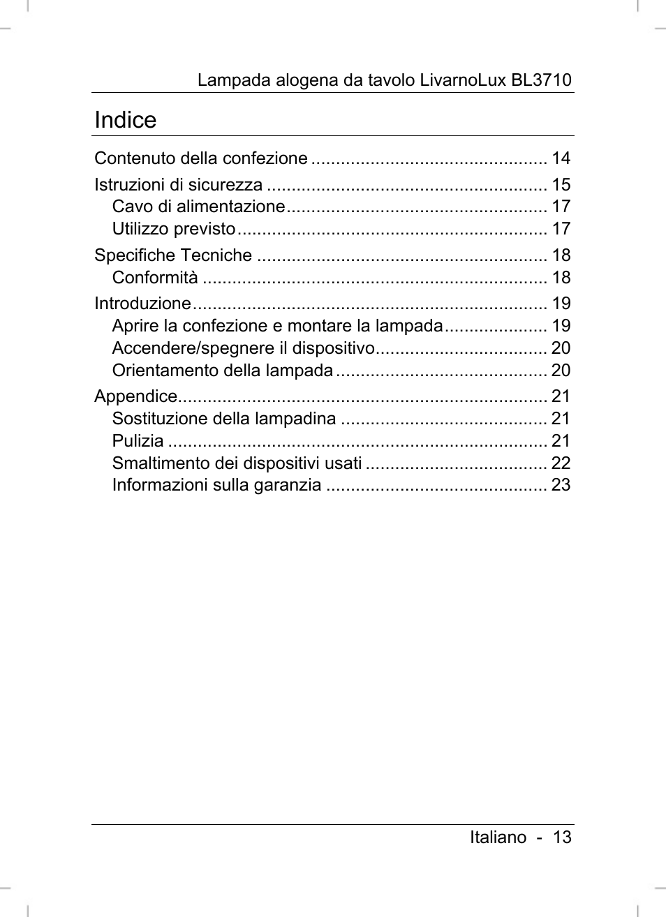 Indice | Livarno BL3710 User Manual | Page 15 / 62